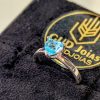 Anel Solitário Prata com Zirconia Coração Azul Marinho - Banho Triplo em Prata 950