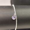 Pulseira Prata cadeado ponto de luz roxa com extensor 5cm - Banho Triplo em Prata 950