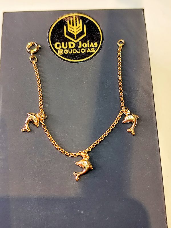 Pulseira Infantil Golfinhos 13cm - Banho Triplo em Ouro 18k - Image 2