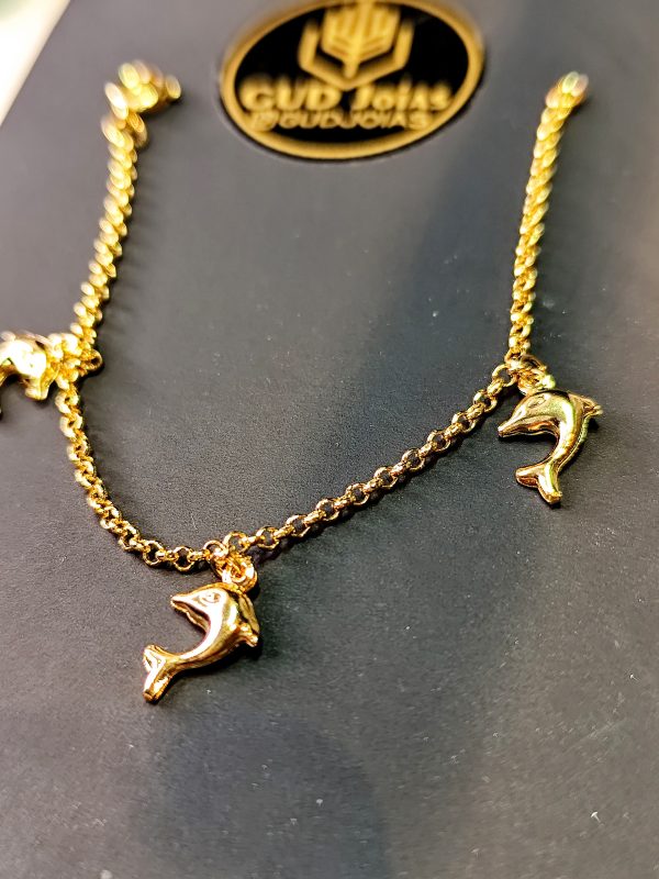 Pulseira Infantil Golfinhos 13cm - Banho Triplo em Ouro 18k