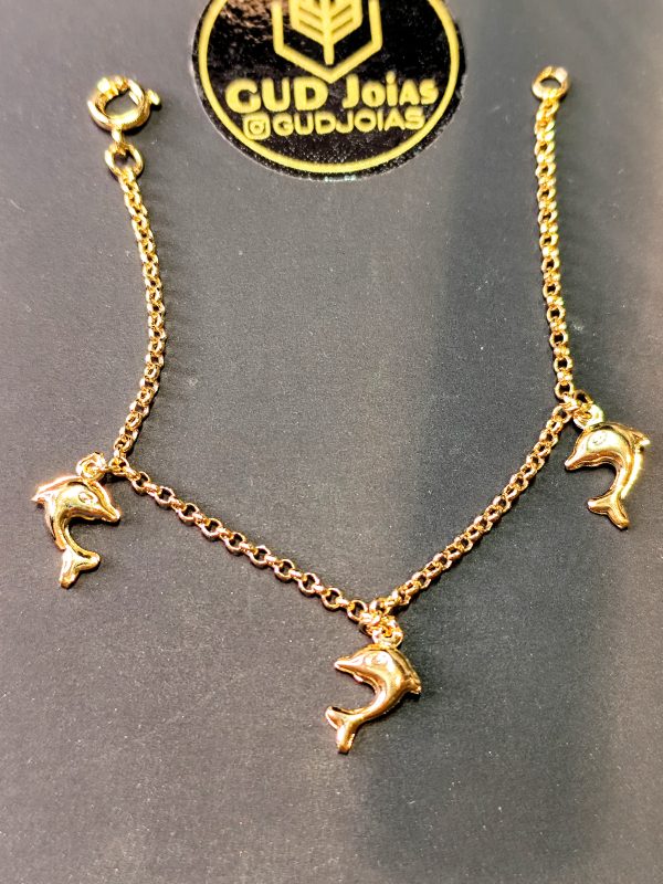 Pulseira Infantil Golfinhos 13cm - Banho Triplo em Ouro 18k - Image 3